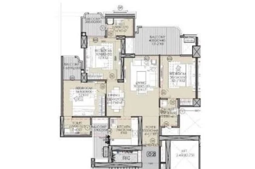 Gaur Alaris 3 BHK Floor Plan